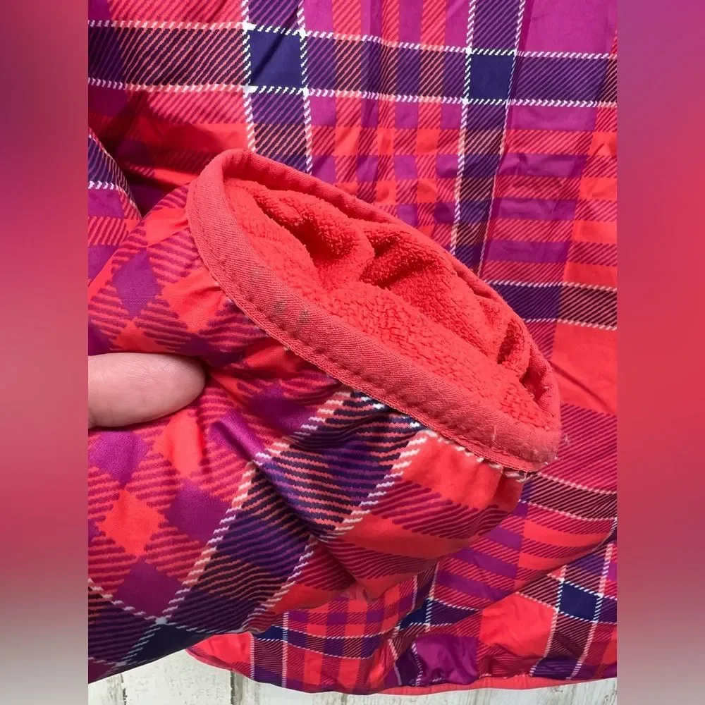 Columbia Reversible Coral Purple Plaid Winter Coat Girls 14/16 - Picture 5 of 9